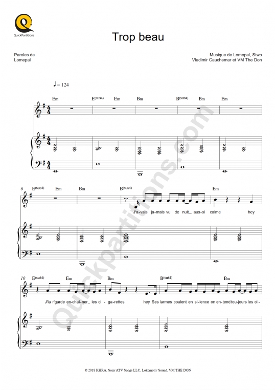 Partition piano Trop beau de Lomepal