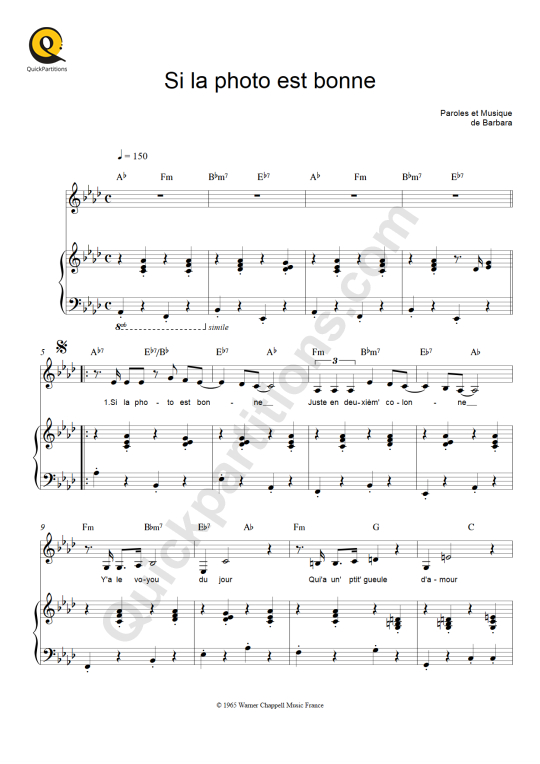 Partition Piano Si La Photo Est Bonne Barbara (Partition Digitale)