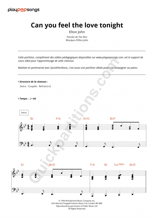 Support de cours Can you feel the love tonight PlayPopSongs