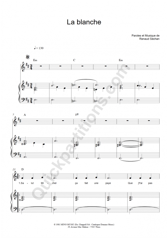 Partitions Digitales de Renaud pour Piano, Voix et Guitare