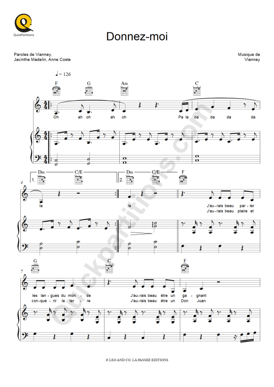 Les frangines Partitions musicales à imprimer Mondial de la