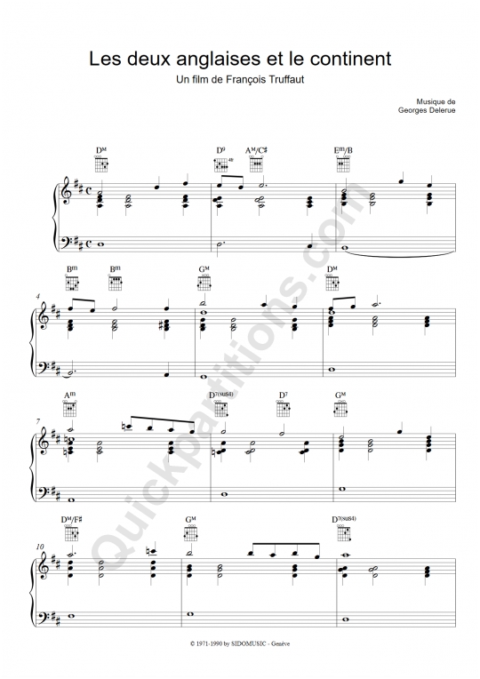 Partition piano solo Les deux anglaises et le continent de Delerue
