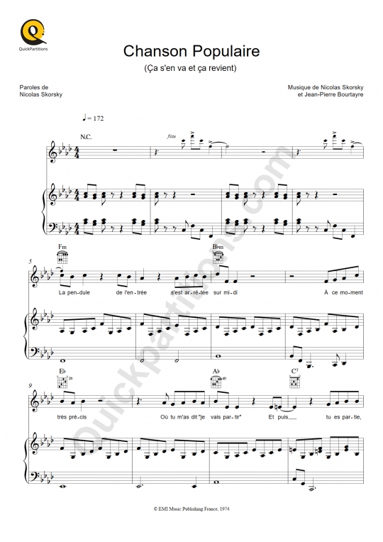 Partition piano Chanson Populaire (Ca s'en va et ça revient) Claude