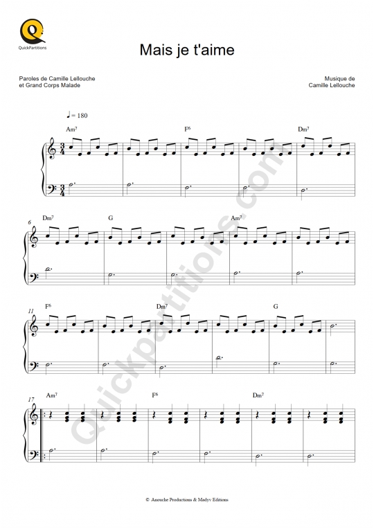 Partition piano Mais je taime Grand Corps Malade (Partition Digitale)