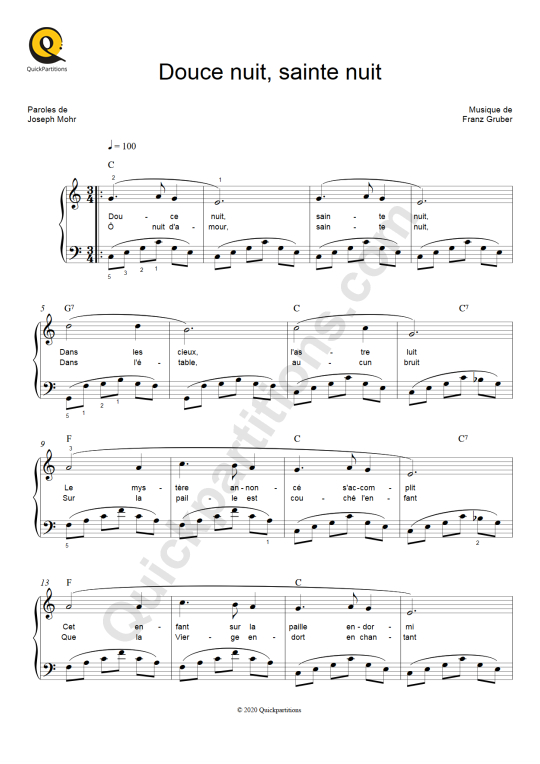 Partition piano solo Douce nuit, sainte nuit de Noël