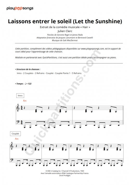 Support de cours Laissons entrer le soleil (Let the Sunshine