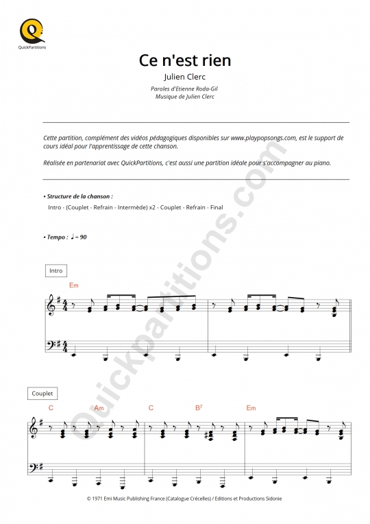 Bad Boy Piano Sheet Music Yseult (Digital Sheet Music)