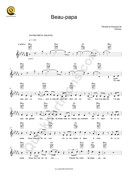 Partition pour Instruments Solistes Beaupapa de Vianney