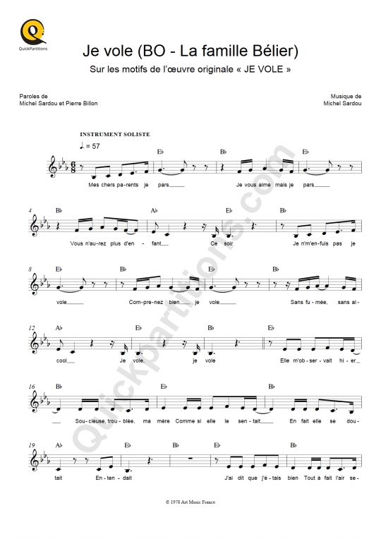 Partition pour Instruments Solistes Je vole de Louane