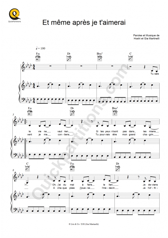 Partition piano Et même après je t'aimerai Hoshi (Partition Digitale)