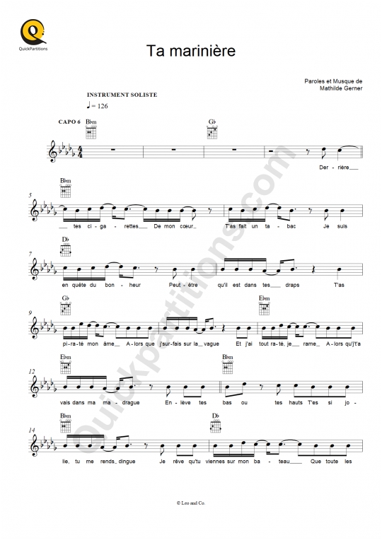 Partition pour Instrument Soliste Ta marinière Hoshi (Partition Digitale)