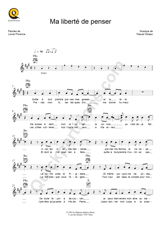 Florent Pagny Partitions musicales à imprimer Mondial de la