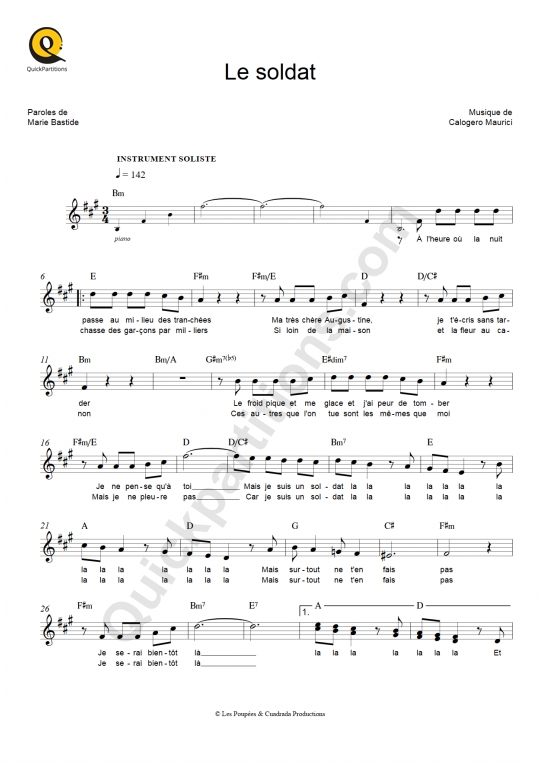 Partition pour Instruments Solistes Le soldat de Florent Pagny