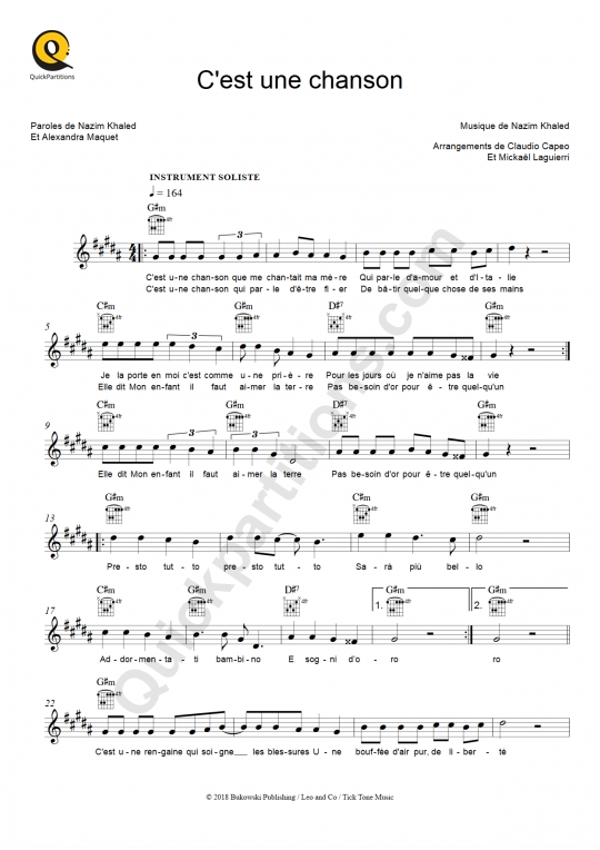 C'est une chanson Leadsheet Sheet Music Claudio Capéo (Digital Sheet