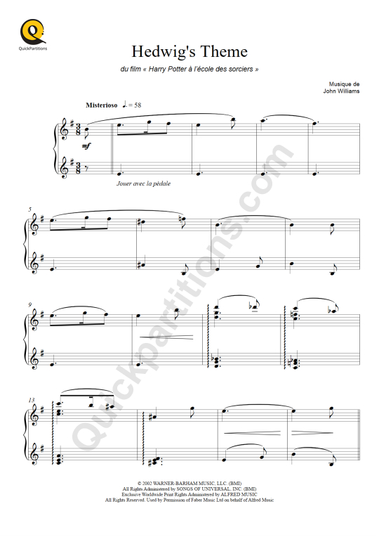 Partition piano solo Hedwig's Theme (Harry Potter) de John Williams