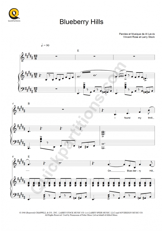 Partition piano Blueberry Hills Fats Domino (Partition Digitale)