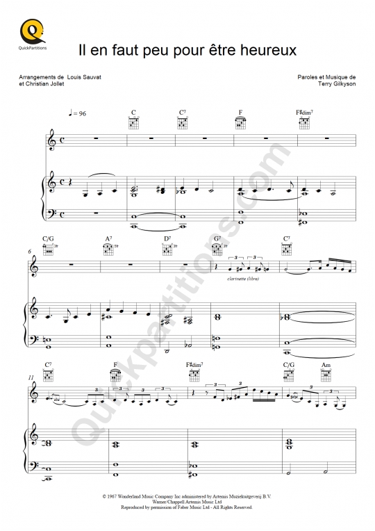 Partition piano Il en faut peu pour être heureux du livre de la jungle