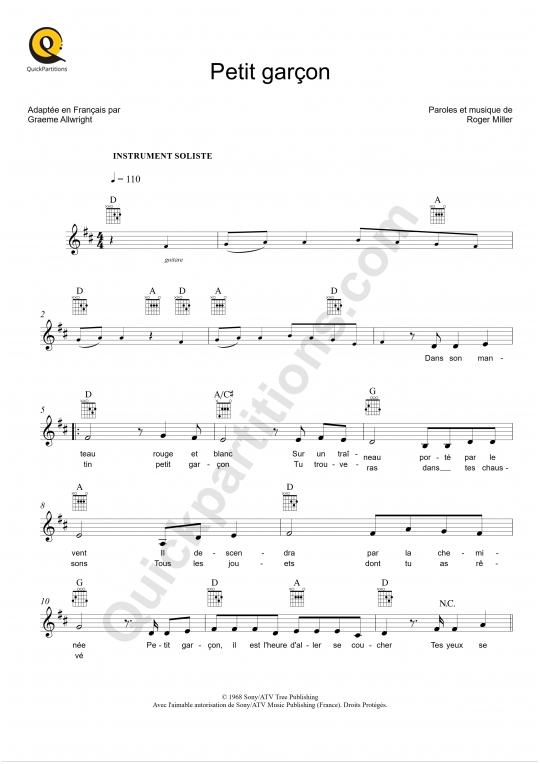 Petit garçon Leadsheet Sheet Music from Graeme Allwright