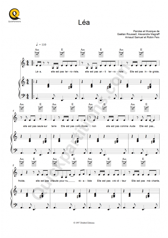 Partitions Numériques de louise pour Piano, Voix et Guitare