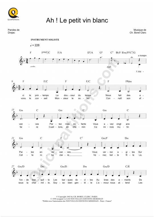 le petit vin blanc Partitions gratuites PDF