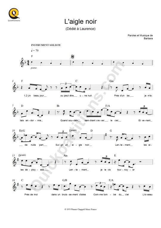 Partition pour Instruments Solistes L'aigle noir de Barbara
