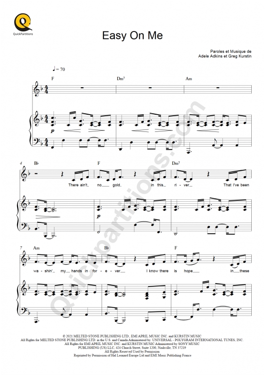 Partition piano Easy On Me Adele (Partition Digitale)