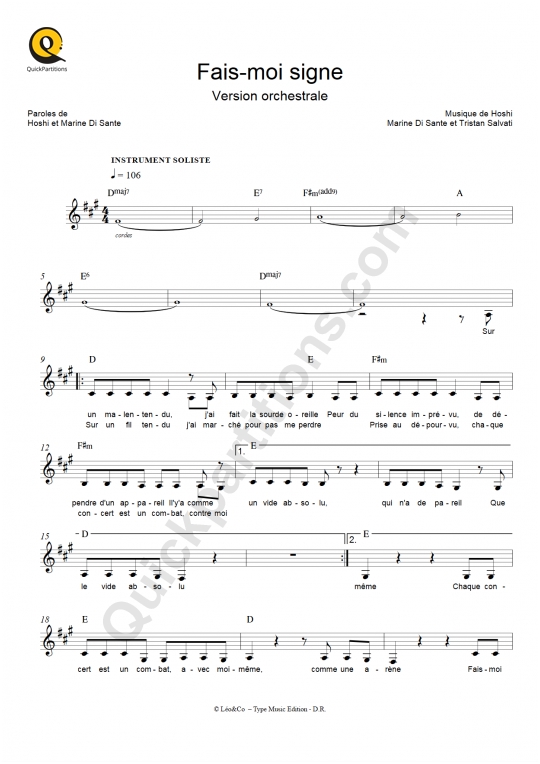 Partition pour Instruments Solistes Faismoi signe (version orchestrale