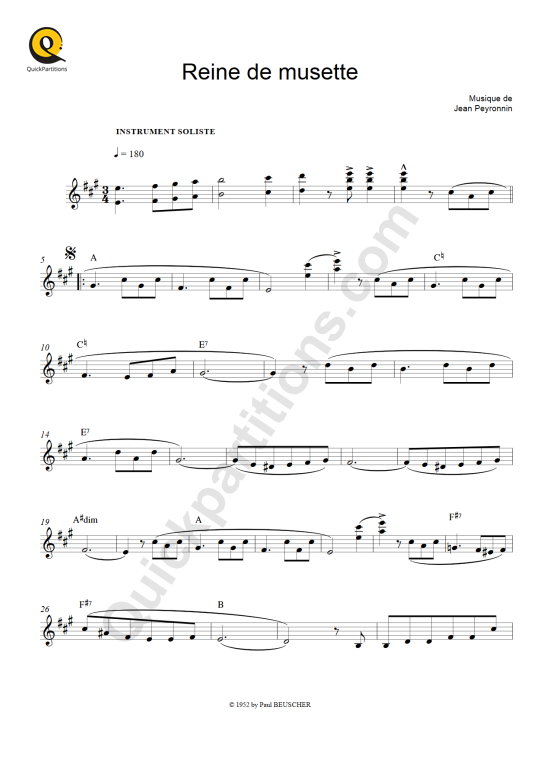 Partition pour Instruments Solistes Reine de musette de Yvette Horner