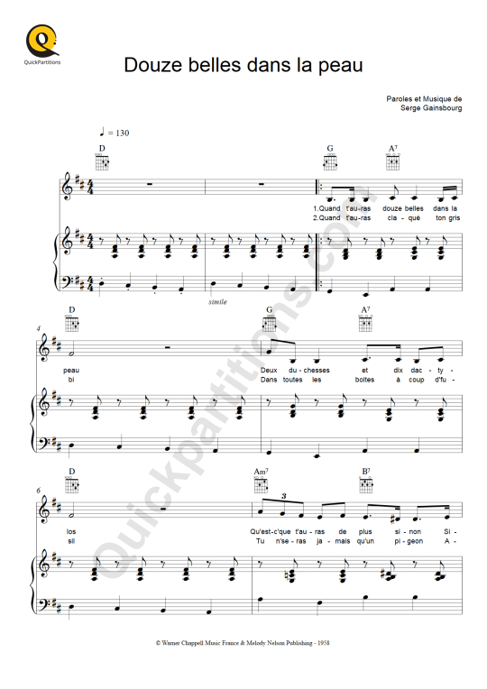 Partition piano Douze belles dans la peau (12 belles dans la peau