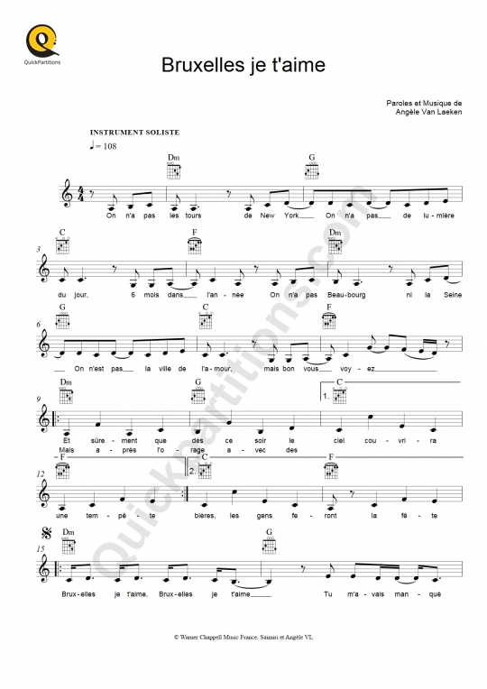 Bruxelles je t'aime Leadsheet Sheet Music from Angèle