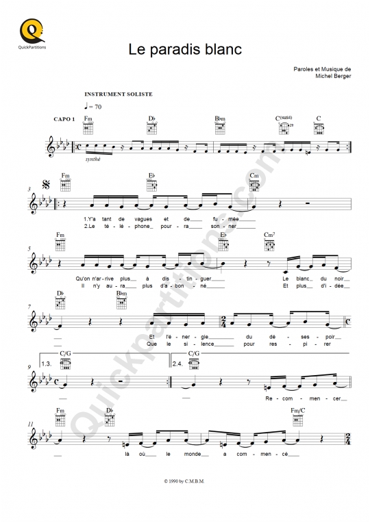 Le paradis blanc Partitions gratuites PDF