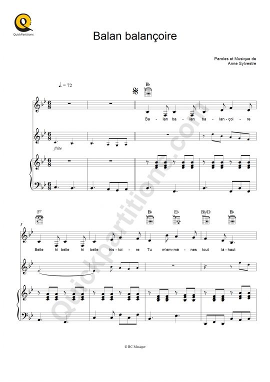 Partition piano Balan balançoire Anne Sylvestre (Partition Digitale)