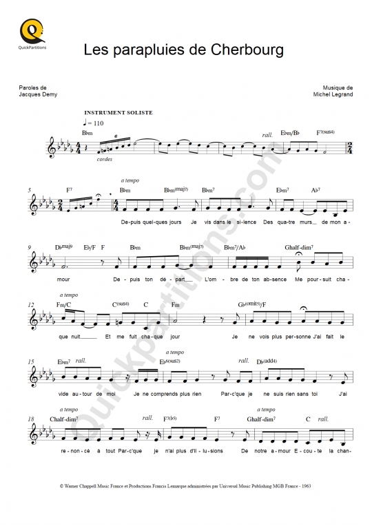 Les parapluies de Cherbourg Leadsheet Sheet Music from Michel Legrand