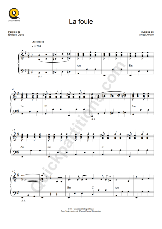 Partition accordéon La foule de Edith Piaf