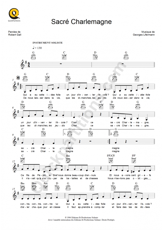 Sacré Charlemagne Leadsheet Sheet Music from France Gall