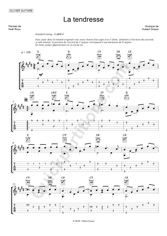 La tendresse (Bourvil) Guitar Tab from Olivier Gaucher