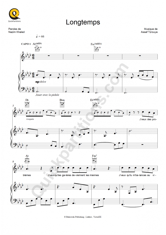 Partition piano Longtemps de Amir