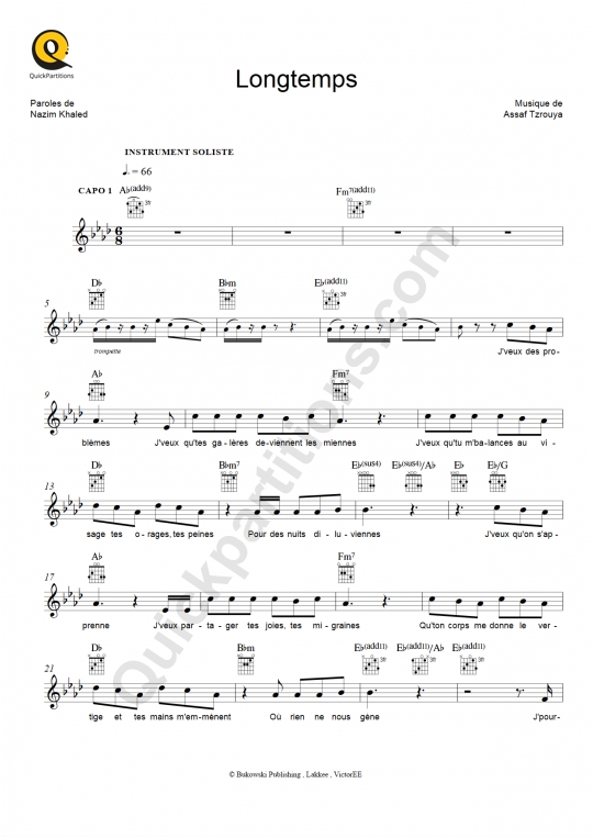 Partition pour Instruments Solistes Longtemps de Amir