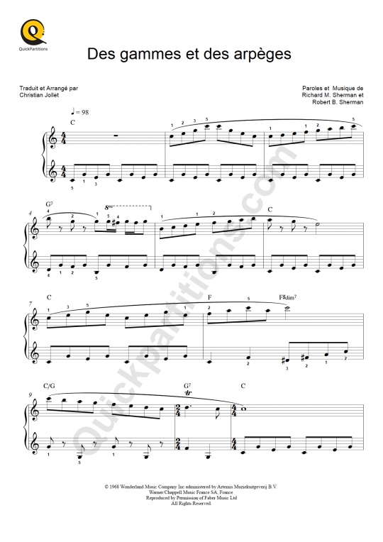 Partition piano solo Des gammes et des arpèges des Aristochats