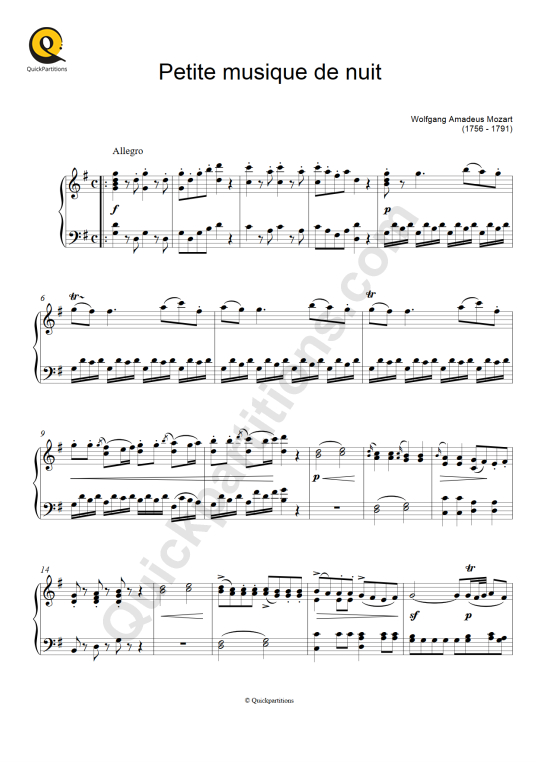 petite musique de nuit Partitions gratuites PDF