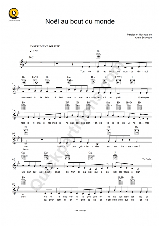 Partition pour Instruments Solistes Noël au bout du monde Anne