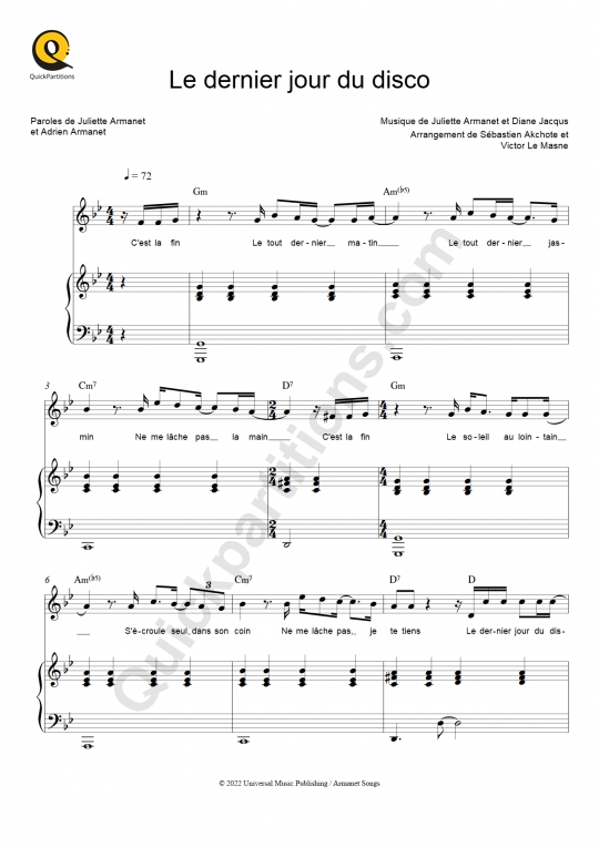 Le dernier jour du disco Piano Sheet Music from Juliette
