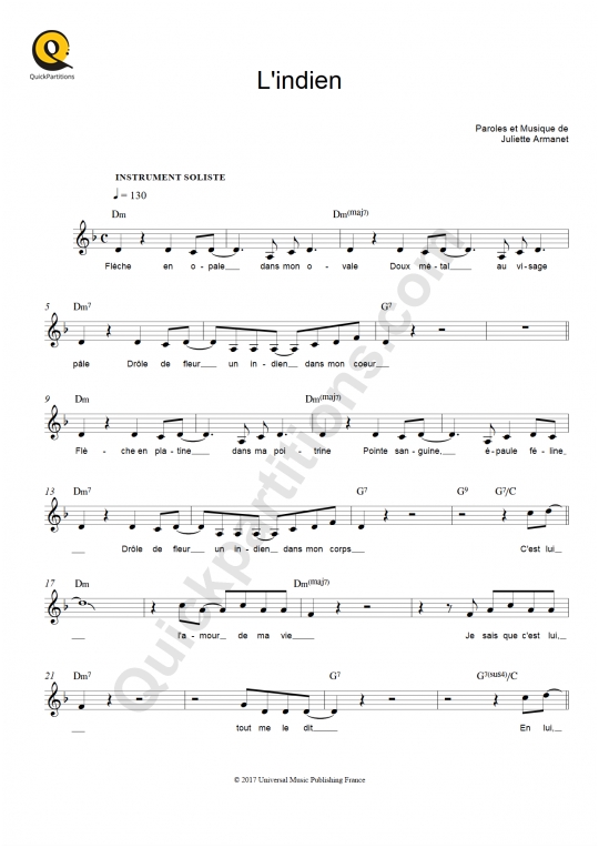 Partition pour Instruments Solistes L'indien de Juliette