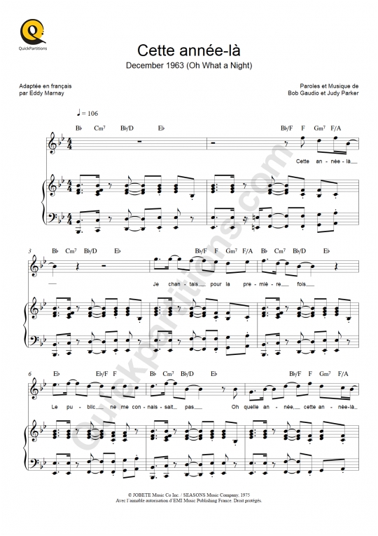 Cette annéelà Piano Sheet Music from Claude Francois