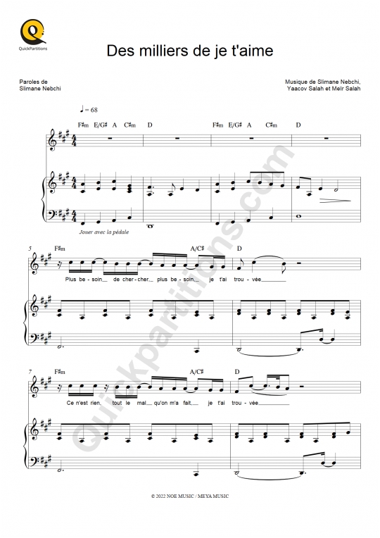 Partition piano Des milliers de je t'aime de Slimane