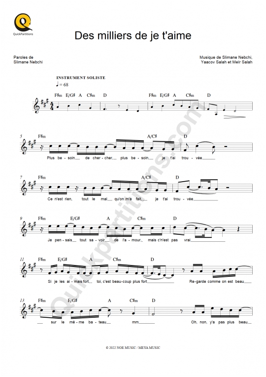 Des milliers de je t'aime Leadsheet Sheet Music from Slimane
