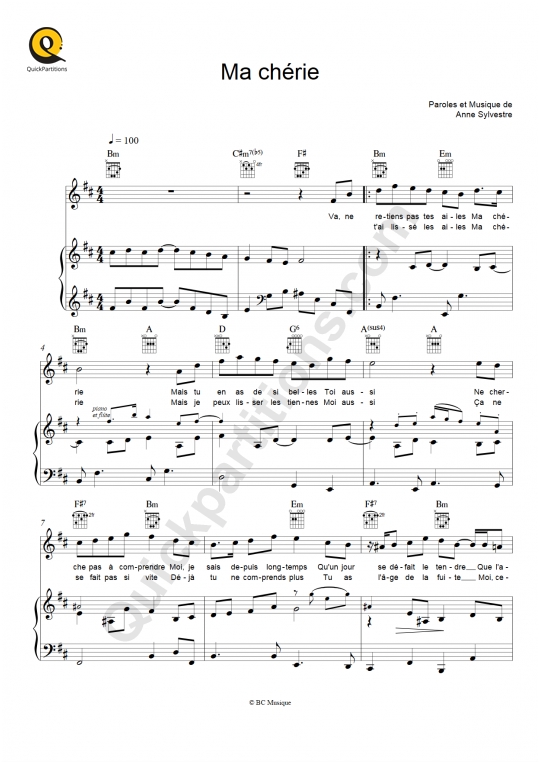 Ma chérie Piano Sheet Music from Anne Sylvestre