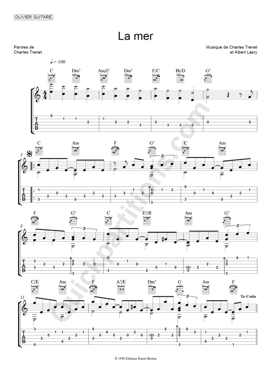 La mer Guitar Tab from Olivier Gaucher