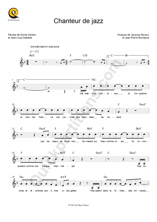 Partitions à télécharger de Michel Sardou chez Quickpartitions