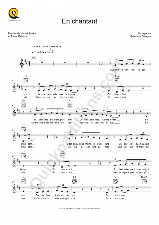 Partitions à télécharger de Michel Sardou chez Quickpartitions
